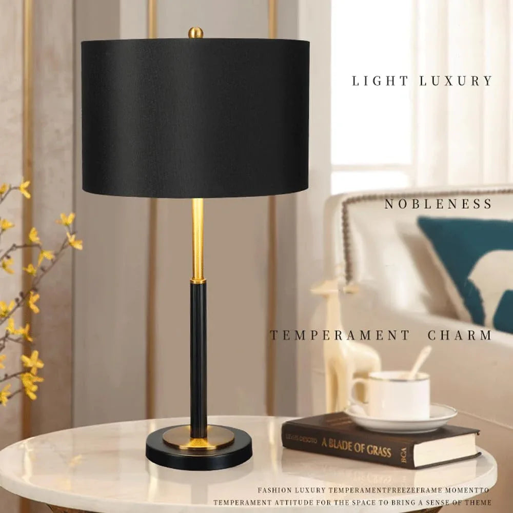 Audara-Luxury Postmodern Study Bedroom Desk Light Simple Living Room Sofa Beside Bedside Desk Lamp Fashion Black Cylinder Fabric Table Lamp Hotel Front Desk Coffee Shop B&B Lighting Fixture