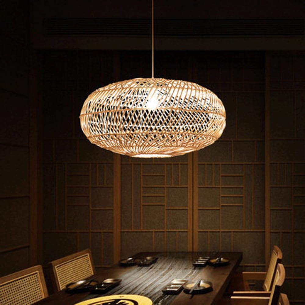 Audara-22in Woven Pendant Light Rattan Bohemian Wabi-Sabi Tropical Multi-Style Ceiling Light Fixture Suitable for Bedrooms, Hotels, Study Rooms, Dining Areas, Entryways, and More Retro Lamp