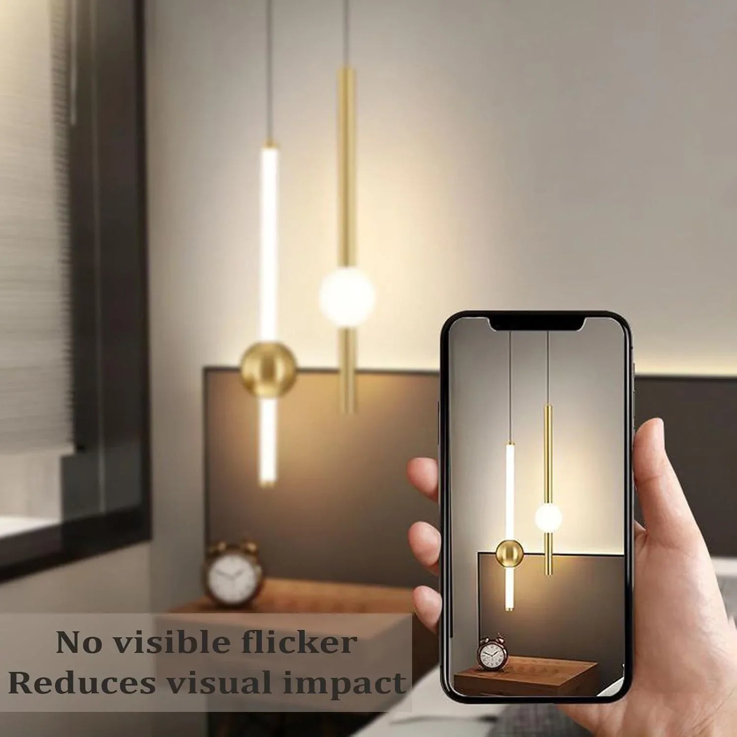 Audara-Gold LED Pendant Light Fixture, Remote Dimmable Adjustable Height Cylindrical Modern Minimalist Hanging Lamp with Gold Finish, for Kitchen Island, Dining Room, Living Room, Bedroom,Hotel
