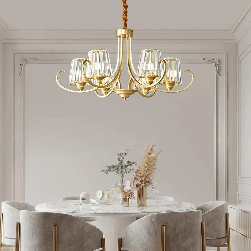 Audara-32-inch Crystal Chandeliers with 6 Light Heads European Modern-Style Chandeliers for Living Rooms Suitable for Bedrooms, Studies, Hotels, Kitchens, and Island Ceiling Lights Brass Chandelier