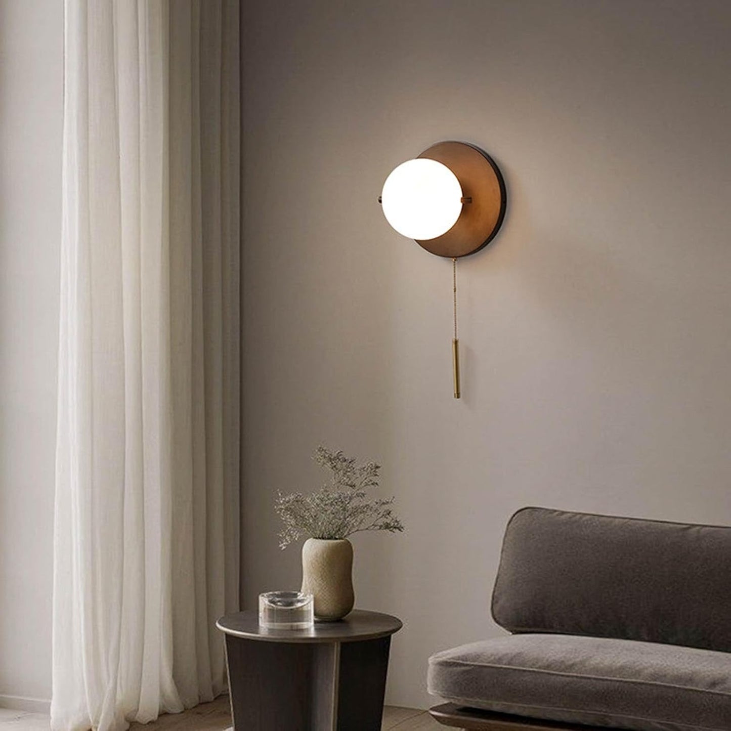 Audara-Glass Sphere Pull Cord Wall Light 9in Bedside Wall Sconce E26 Dining Room & Hallway Wall Lamp Modern Minimalist Living Room Feature Wall Light Fixture