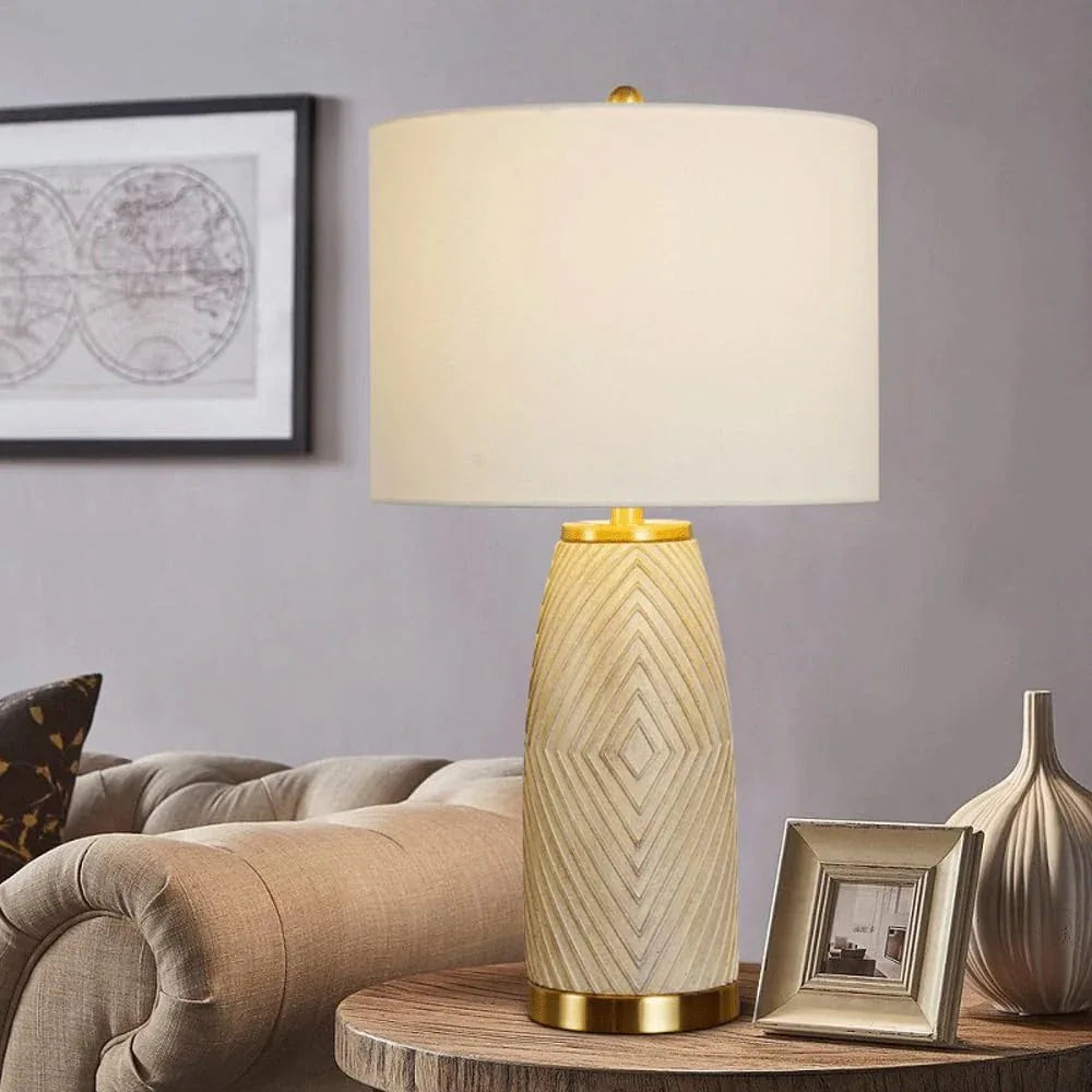 Audara-Modern Luxury Bedroom Bedside Counter Desk Light American Fabric Painted Resin Desk Lamp Living Room Study Hotel Front Desk Table Lamp Coffee Shop Villa Farmhouse Lighting Fixture