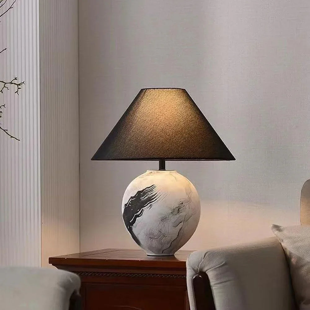 Audara-Wabi-sabi Wind Retro Ceramic Cloth Desk Light Japanese Art Bedroom Bedside Desk Lamp Mall Hotel Front Desk Restaurant Table Lamp Farmhouse Coffee Shop Living Room Office Lighting Fixture