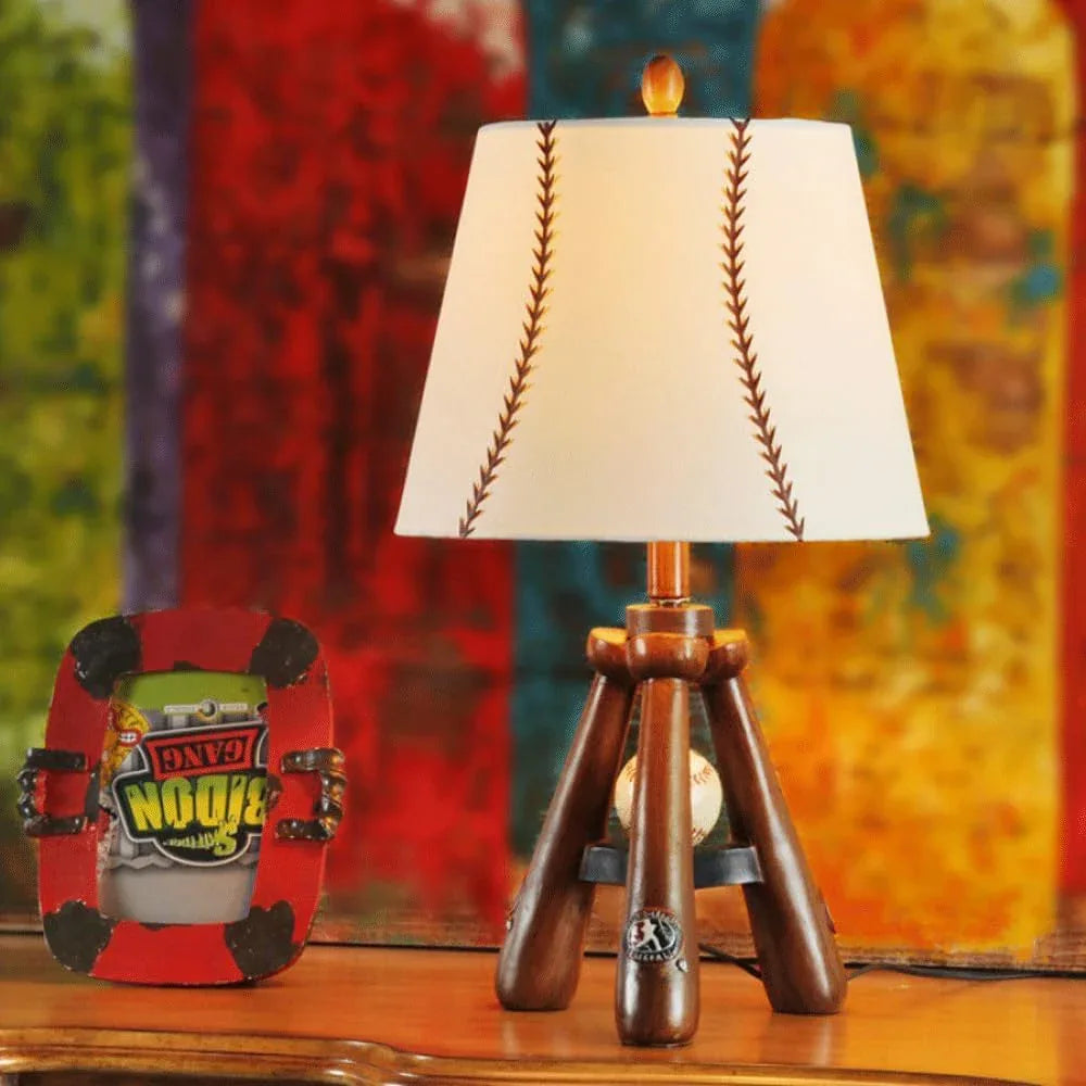Audara-Cosy Vintage Bedroom Study Desk Light American Creative Baseball White Fabric Desk Lamp Restaurant Living Room Sample Room Table Lamp Cafe Villa B&B Lighting Fixture