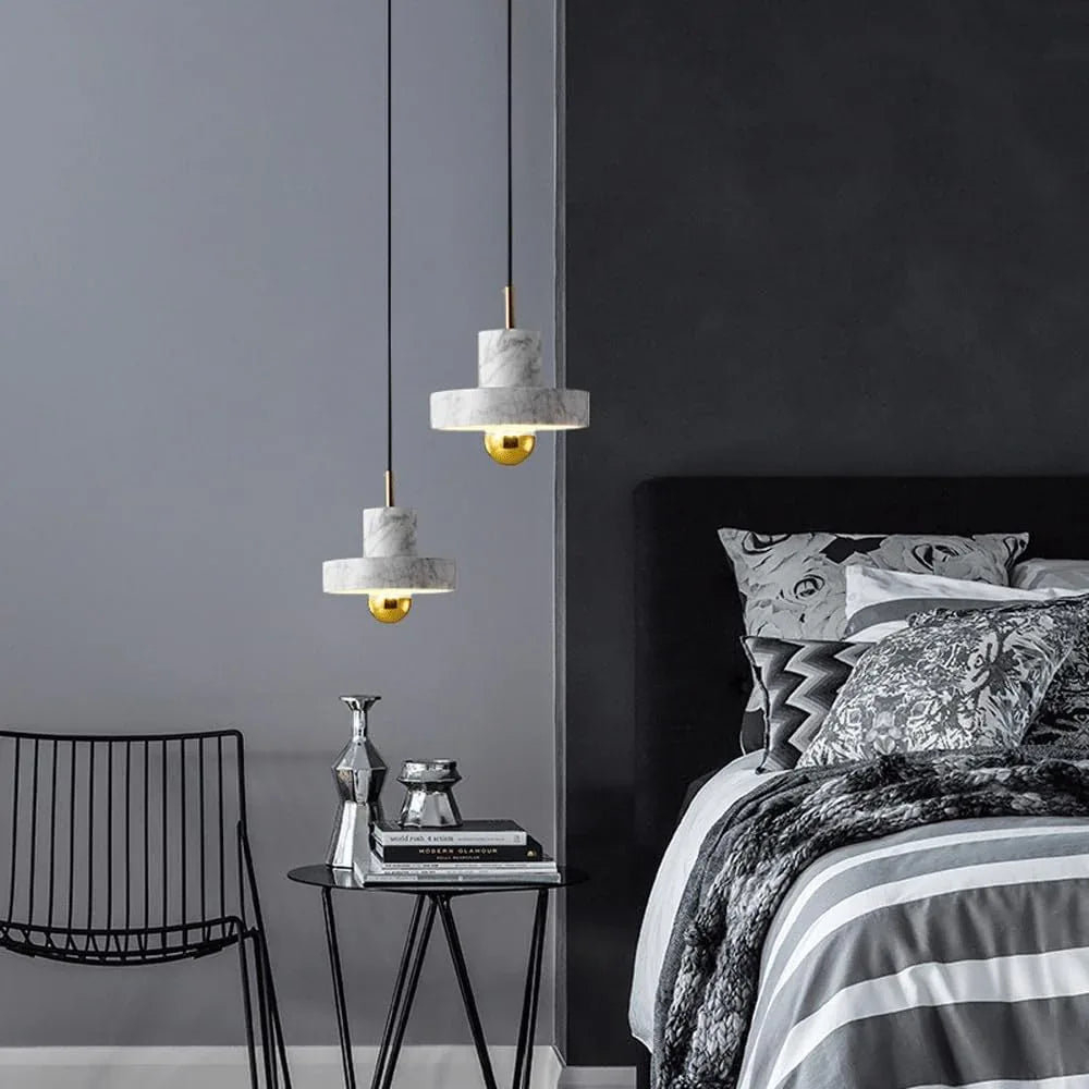 Audara-7-inch Natural Marble Modern Pendant Lights, Minimalist and Bohemian Style, Suitable for Various Scenarios Such As Bedrooms, Hotels, Studies, Bedside Tables, and Entryways.