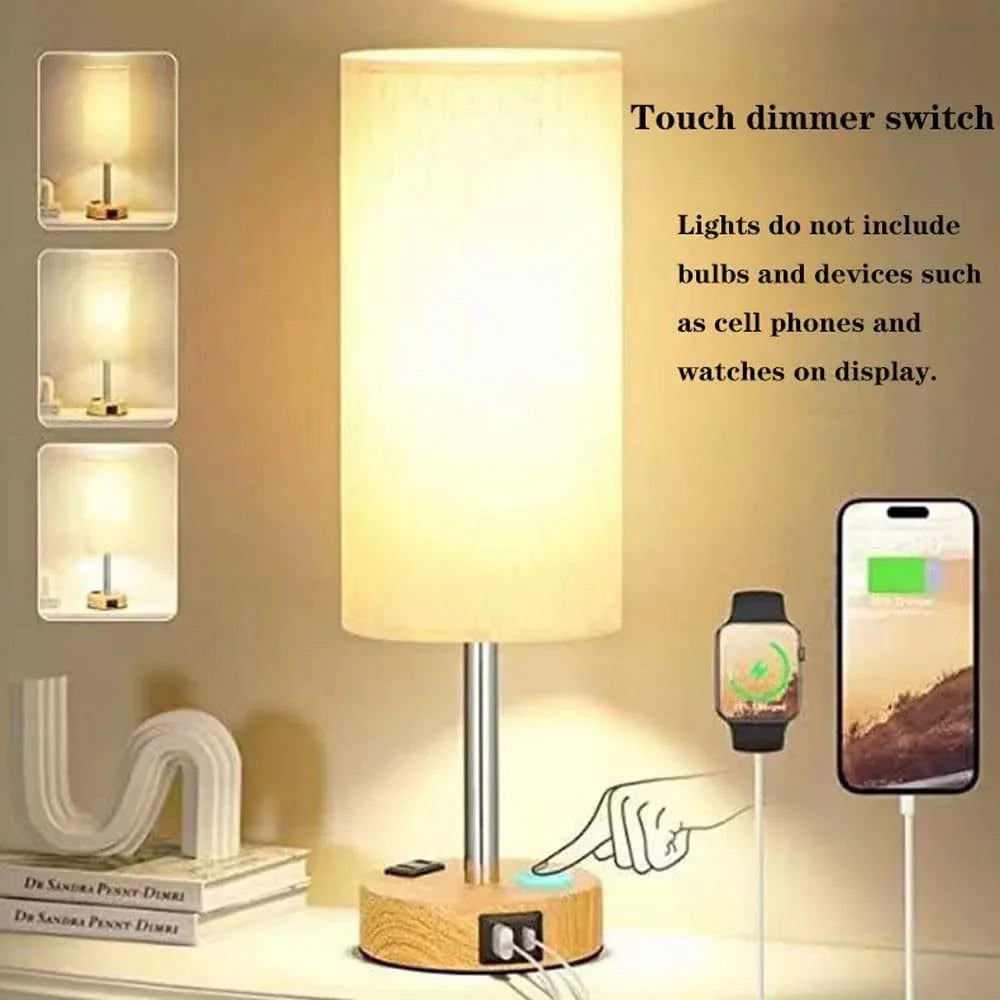 Audara-Modern Creative Touch Switch 2 USB 1 AC Interface Fabric Desk Light American Simple Living Room Bedroom Bedside Desk Lamp Warehouse Office Table Lamp Villa Club Lighting Fixture