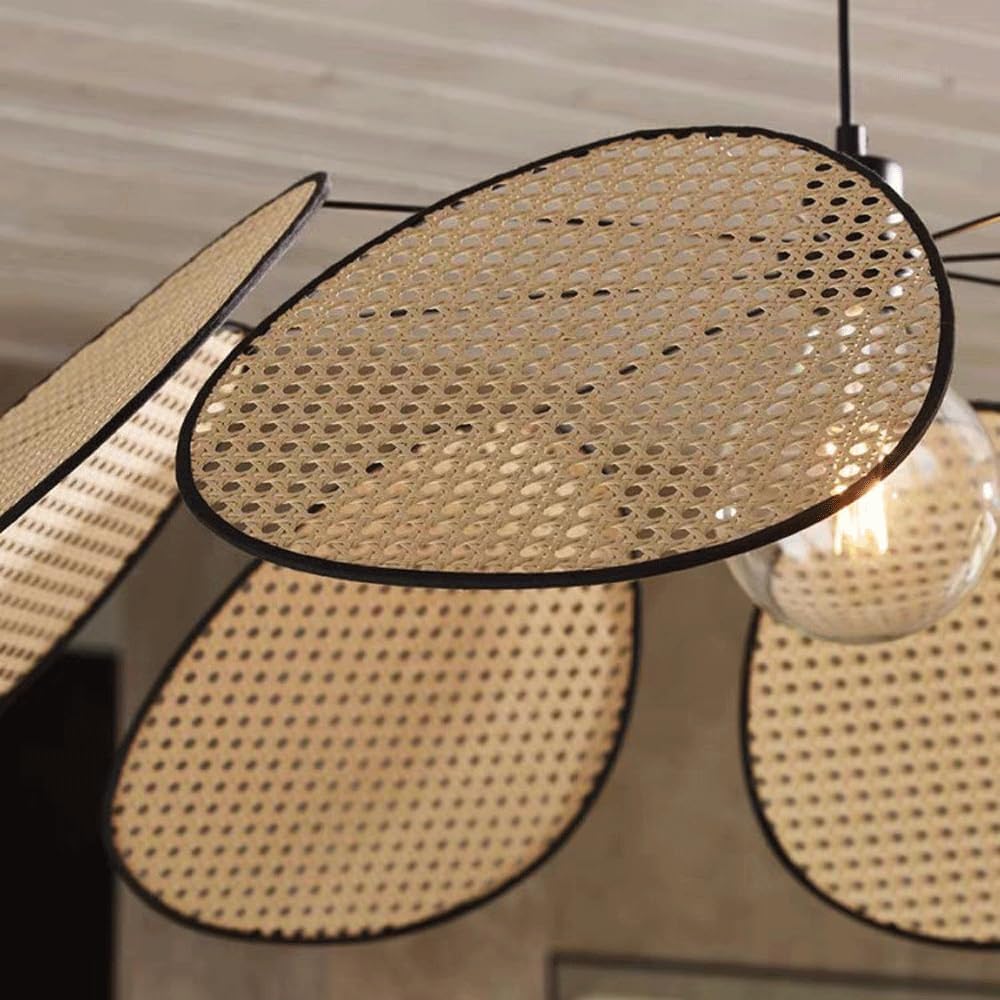 Audara-31-inch Woven Pendant Light Metal Frame with Artificial Rattan Shade Bohemian-Style Ceiling Light Fixture Suitable for Bedrooms, Hotel Lobbies, Kitchens, Islands, Entryways Retro Lamp