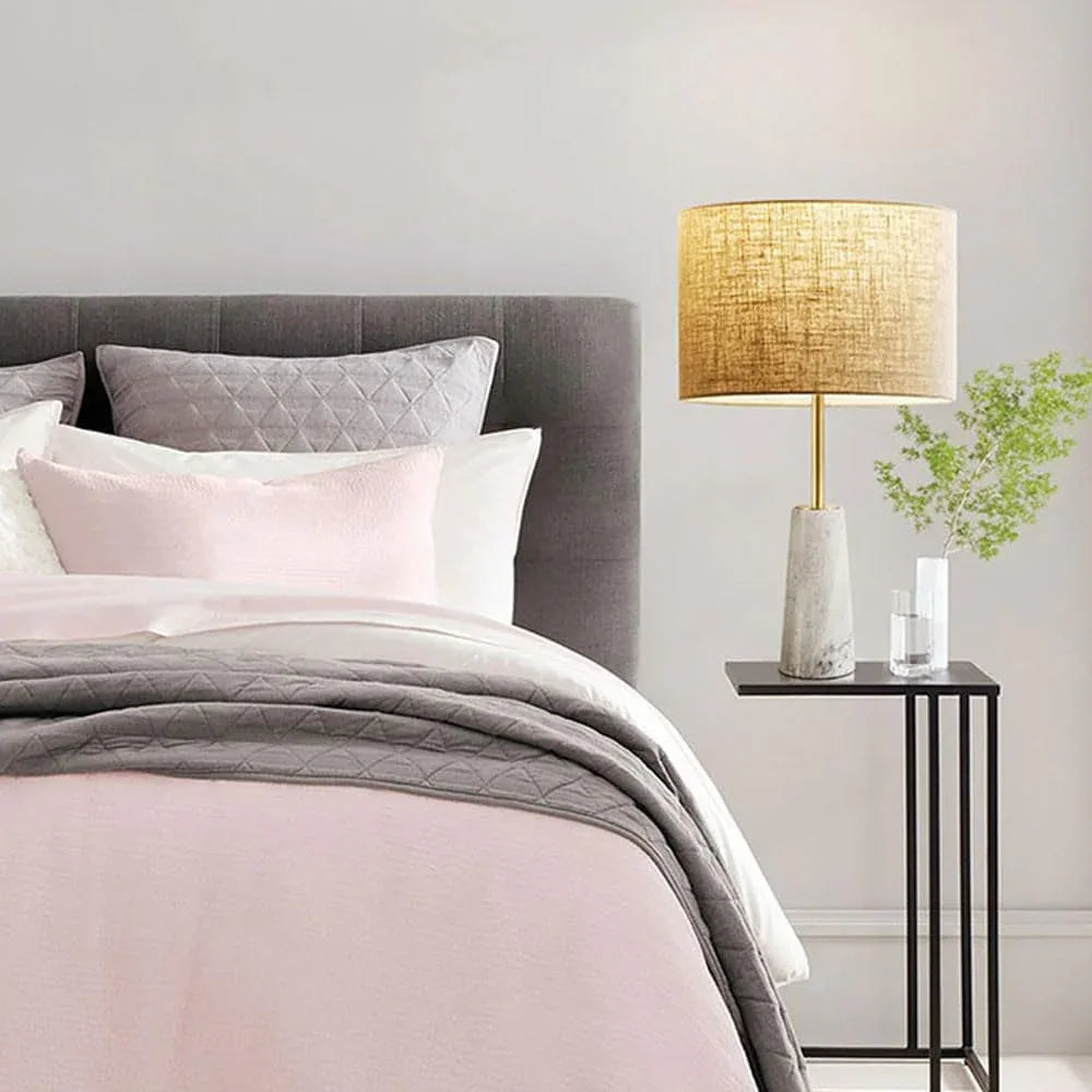 Audara-Scandinavian Luxury Living Room Bedroom Bedside Desk Light American Style Warmth Fabric Stone Desk Lamp Office Apartment Farmhouse B&B Table Lamp Model House Club Restaurant Lighting Fixture