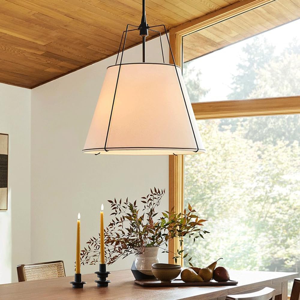 Audara White Fabric Pendant Light Handmade Simple Hanging Lamp E26 Base Diameter 15.7in Chandeliers Living Room Bedroom Study Hallway Elevator Hall Loft B&B Dining Room Lighting Fixture