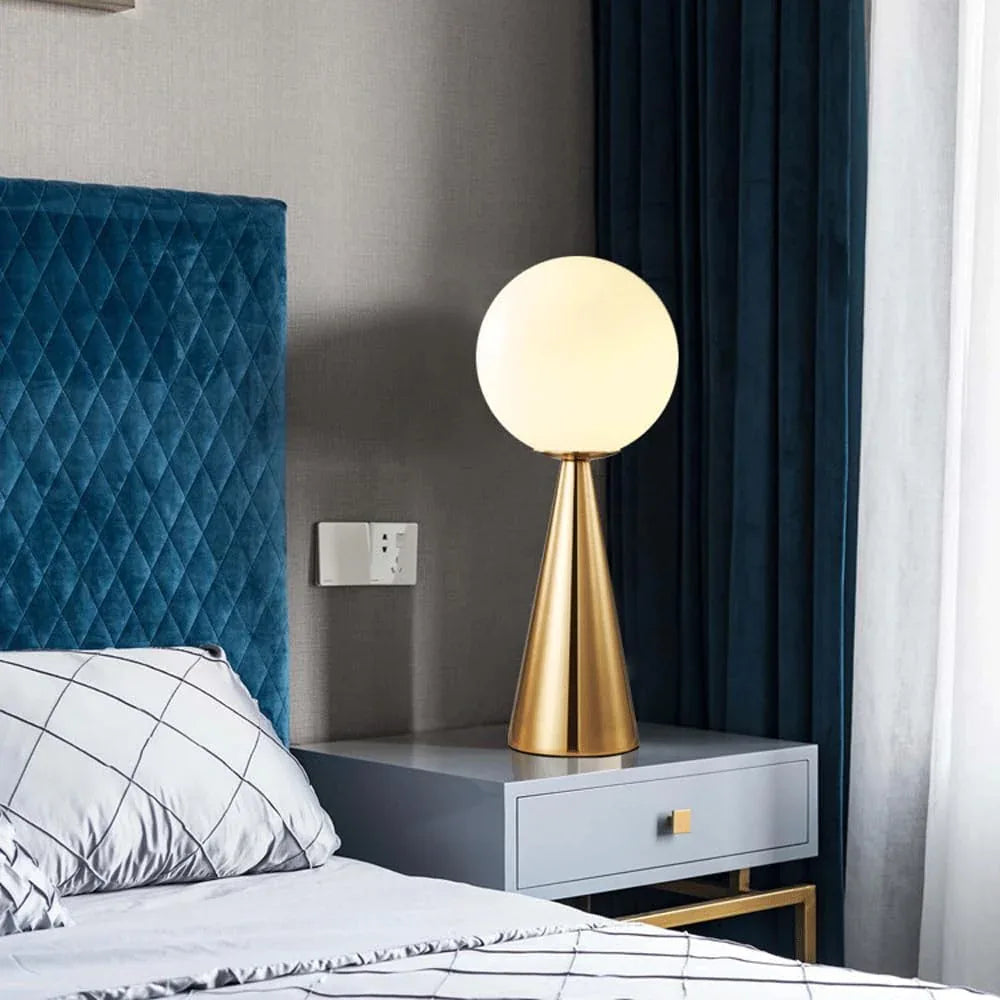 Audara-Luxury Postmodern Office Dormitory Apartment Desk Light Simple Metal White Spherical Glass Desk Lamp Fashion Living Room Bedroom Bedside Table Lamp B&B Villa Hotel Front Desk Lighting Fixture