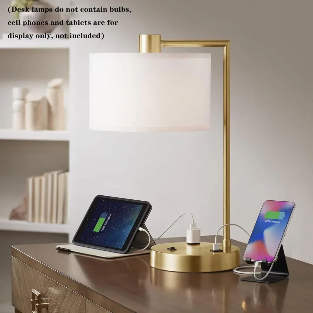 Audara-Creative Retro Push Button Switch AC USB Output Metal Fabric Desk Light Luxury Simple Bedroom Bedside Study Room Desk Lamp Living Room Sofa Beside Office Table Lamp Villa Hotel Lighting Fixture