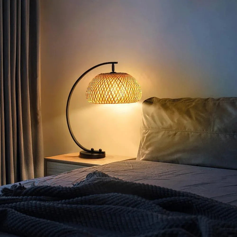 Audara-Art Creative Tea House B&B Desk Light Chinese Zen Hand-Woven Bamboo Desk Lamp Living Room Study Office Table Lamp Chinese Restaurant Decoration Ambience Lighting Fixture