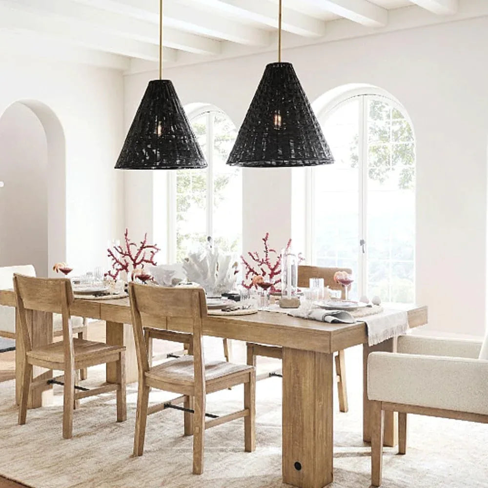 Audara-Tapered Rattan Chinese Style Pendant Light Natural Color Black Hanging Lamp E26/E27 Base Diameter 11.8in Chandeliers For Living Room Bedroom Kitchen Island Hallway Cafe Restaurant Lighting Fixt