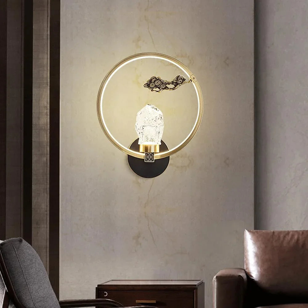 Audara-New Chinese Style Full Copper Wall Lamp Modern New Style Chinese Style Zen Wall Lights Bedroom Living Room Crystal Sconces Entryway Bedside Backdrop Mounted Lighting Fixture