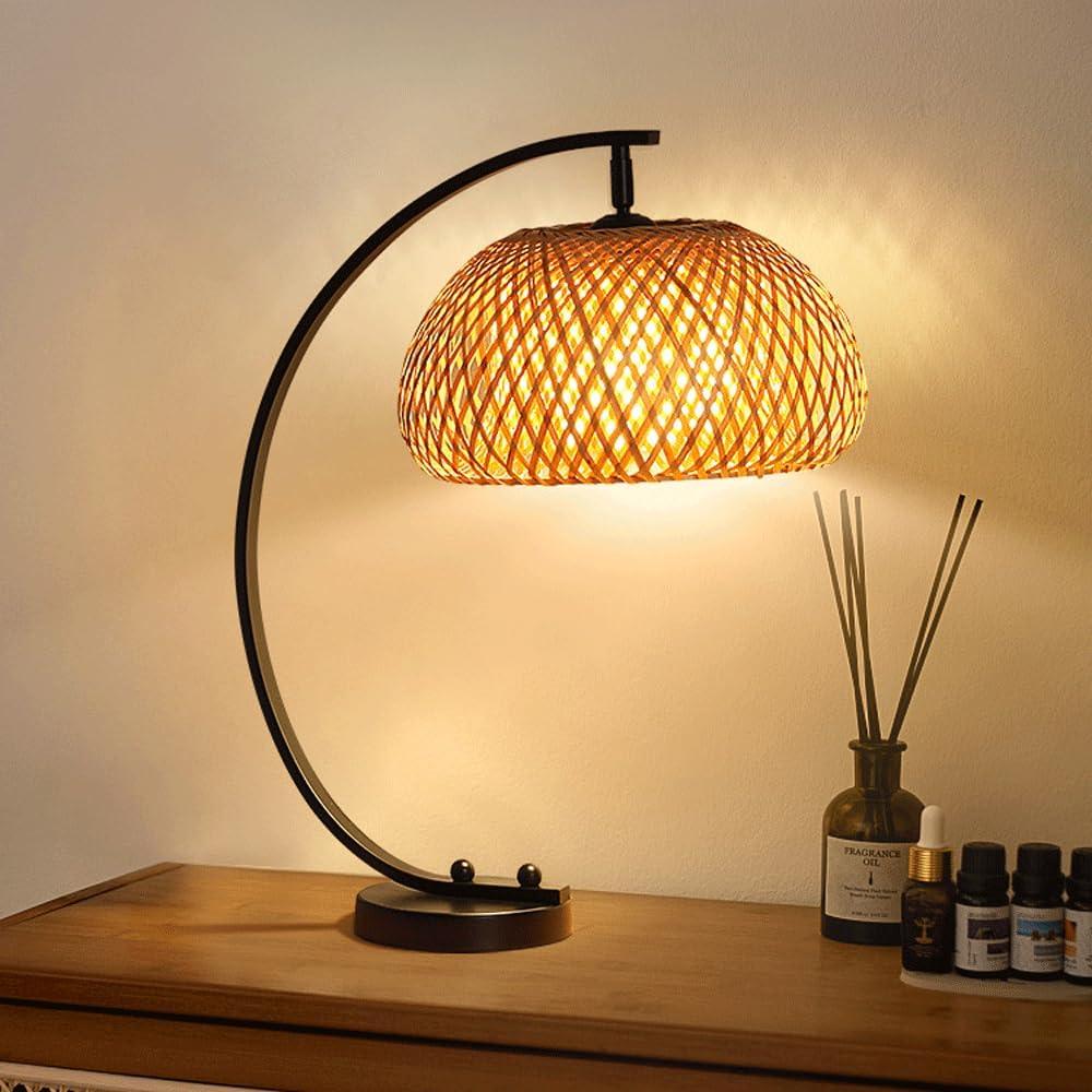 Audara-Art Creative Tea House B&B Desk Light Chinese Zen Hand-Woven Bamboo Desk Lamp Living Room Study Office Table Lamp Chinese Restaurant Decoration Ambience Lighting Fixture