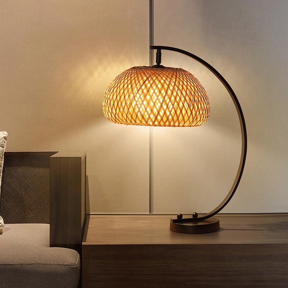 Audara-Art Creative Tea House B&B Desk Light Chinese Zen Hand-Woven Bamboo Desk Lamp Living Room Study Office Table Lamp Chinese Restaurant Decoration Ambience Lighting Fixture