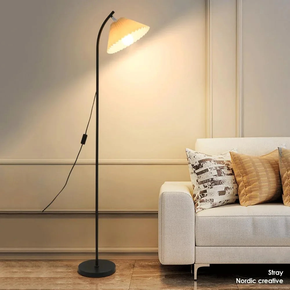 Audara-Modern Simple Handmade Pleated Fabric Floor Lamp Warm Romantic Bedroom Bedside Sofa Beside Standing Lamp Tri-Color Dimmer E26 H62” Living Room Office Torchiere Dining Room Lighting Fixture
