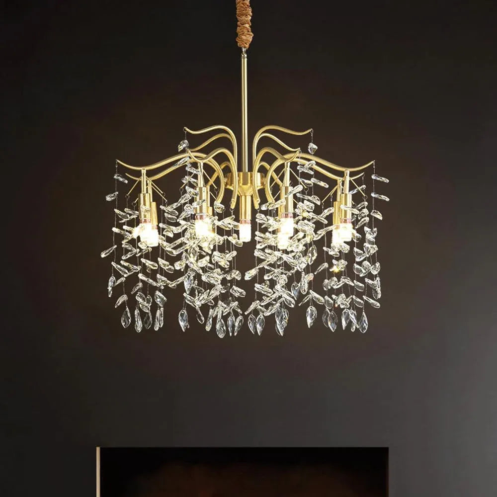 Audara-32-inch Crystal Chandeliers European Modern-Style Chandeliers for Living Rooms Suitable for Bedrooms, Studies, Hotels, Kitchens, and Island Ceiling Lights Brass Chandelier