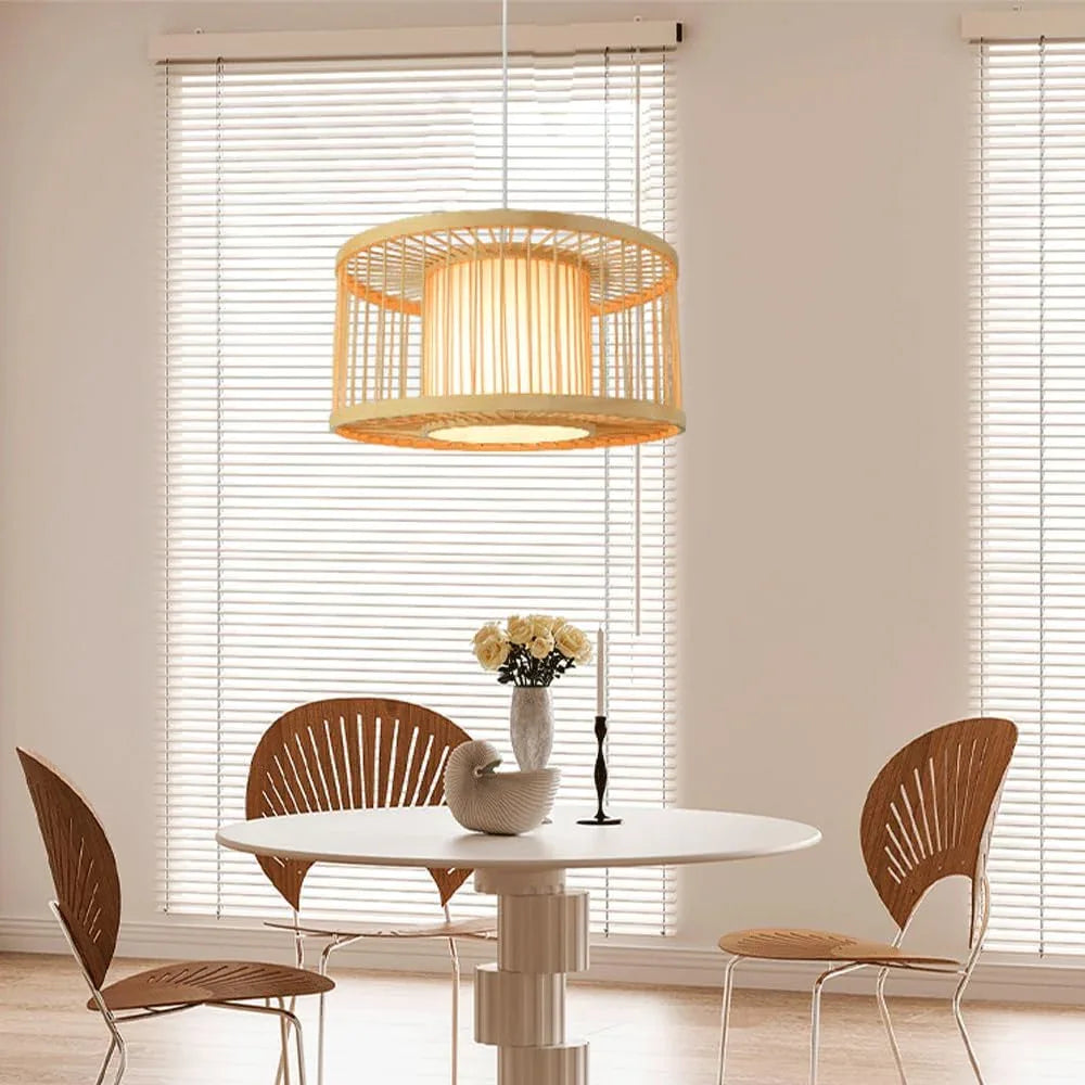 Audara-16-inch Boho Light Fixtures Ceiling Woven Pendant Light Crafted from Rattan and Faux Leather Fabric Suitable for Bedrooms, Hotels, Studies, and Various Spaces Pendant Chandelier
