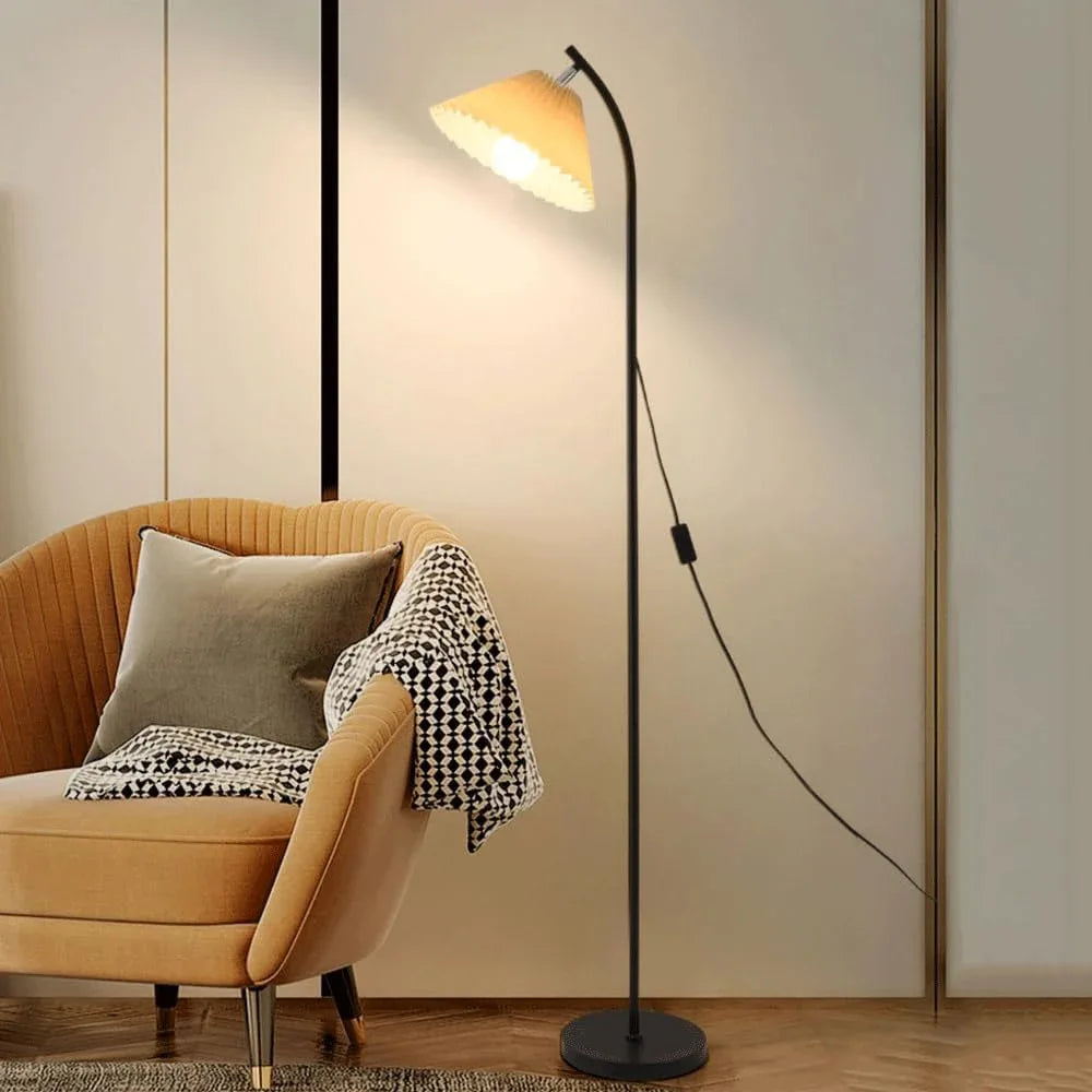 Audara-Modern Simple Handmade Pleated Fabric Floor Lamp Warm Romantic Bedroom Bedside Sofa Beside Standing Lamp Tri-Color Dimmer E26 H62” Living Room Office Torchiere Dining Room Lighting Fixture