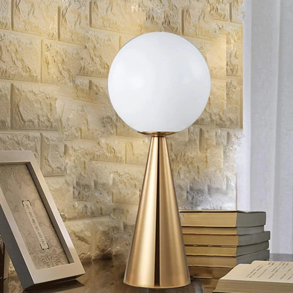 Audara-Luxury Postmodern Office Dormitory Apartment Desk Light Simple Metal White Spherical Glass Desk Lamp Fashion Living Room Bedroom Bedside Table Lamp B&B Villa Hotel Front Desk Lighting Fixture