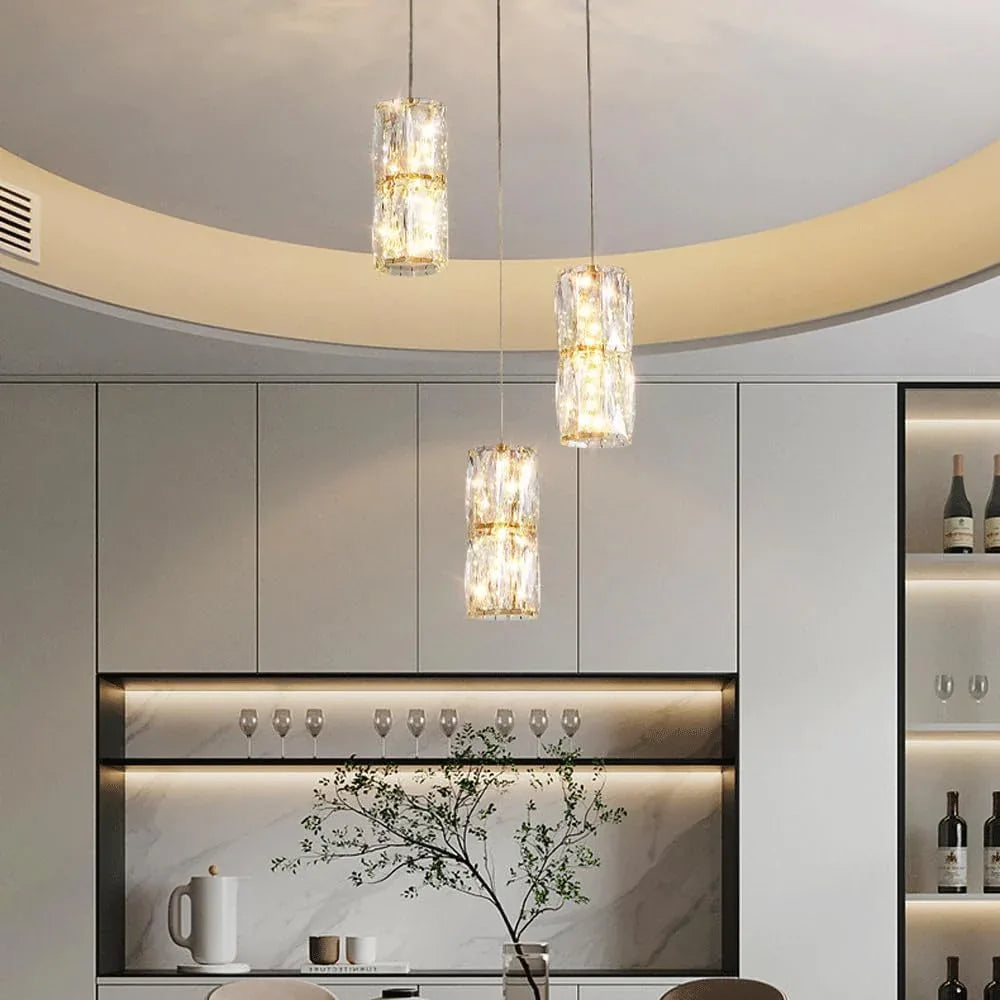 Audara-Crystal Pendant Light, 5-inch Diameter, Bohemian Style, Minimalist Design, Versatile Lighting Fixture Suitable for Living Rooms, Cafes, Dining Rooms, Kitchen Islands, and Entryways.