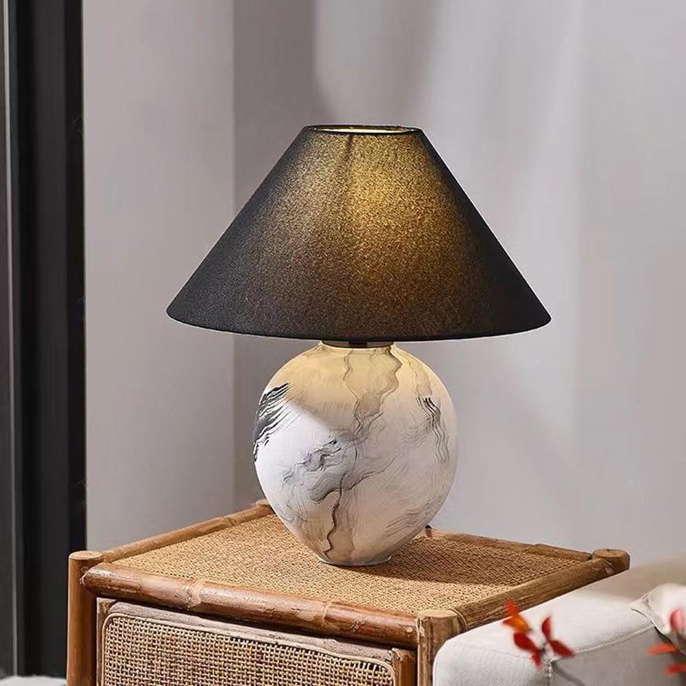 Audara-Wabi-sabi Wind Retro Ceramic Cloth Desk Light Japanese Art Bedroom Bedside Desk Lamp Mall Hotel Front Desk Restaurant Table Lamp Farmhouse Coffee Shop Living Room Office Lighting Fixture