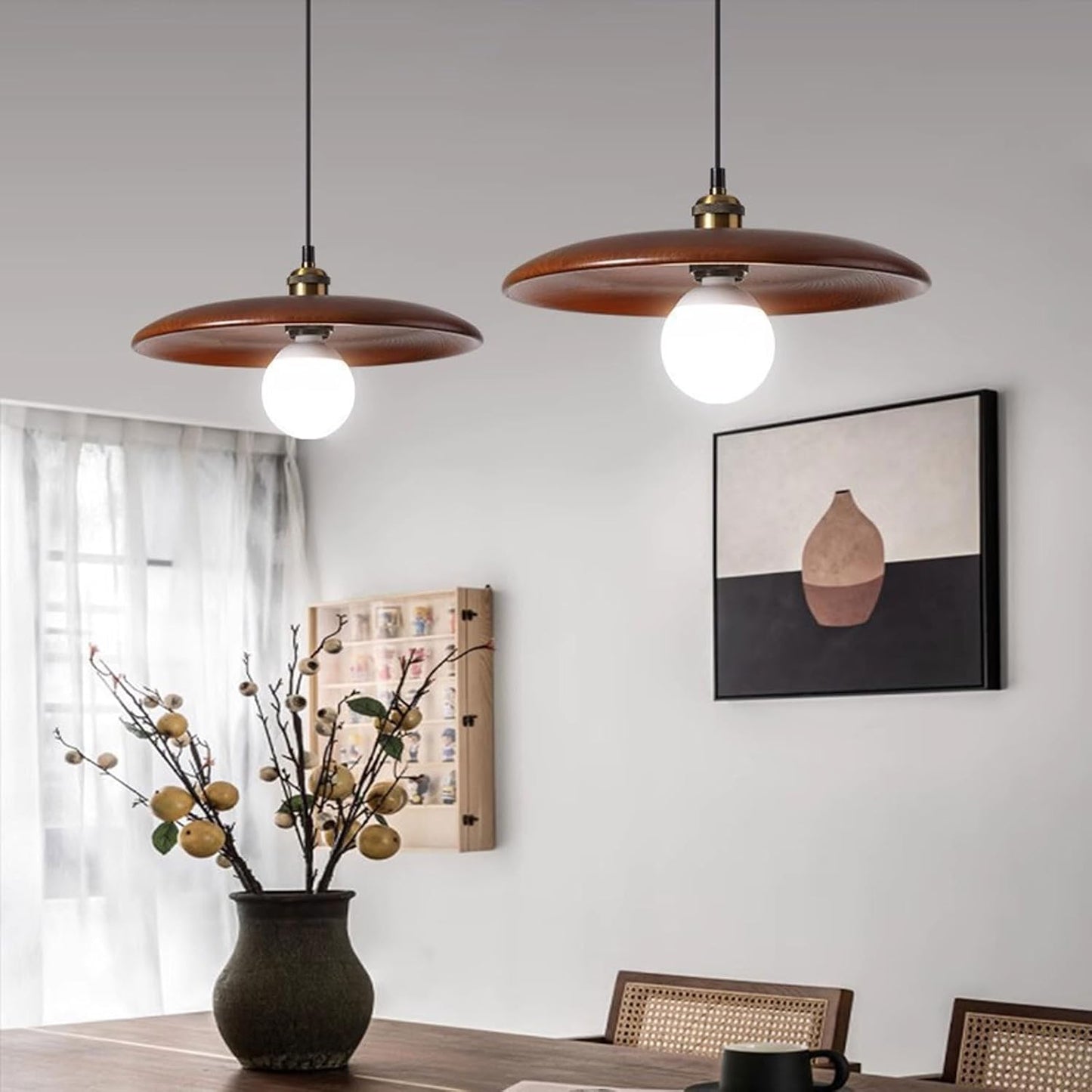 Audara-Japanese Wabi-sabi Round Plate Wooden Pendant Light E27 Single Head Hotel Restaurant Front Desk Hanging Lamp B&B Tea Room Living Room Brown Chandeliers Coffee Shop Lighting Fixtures