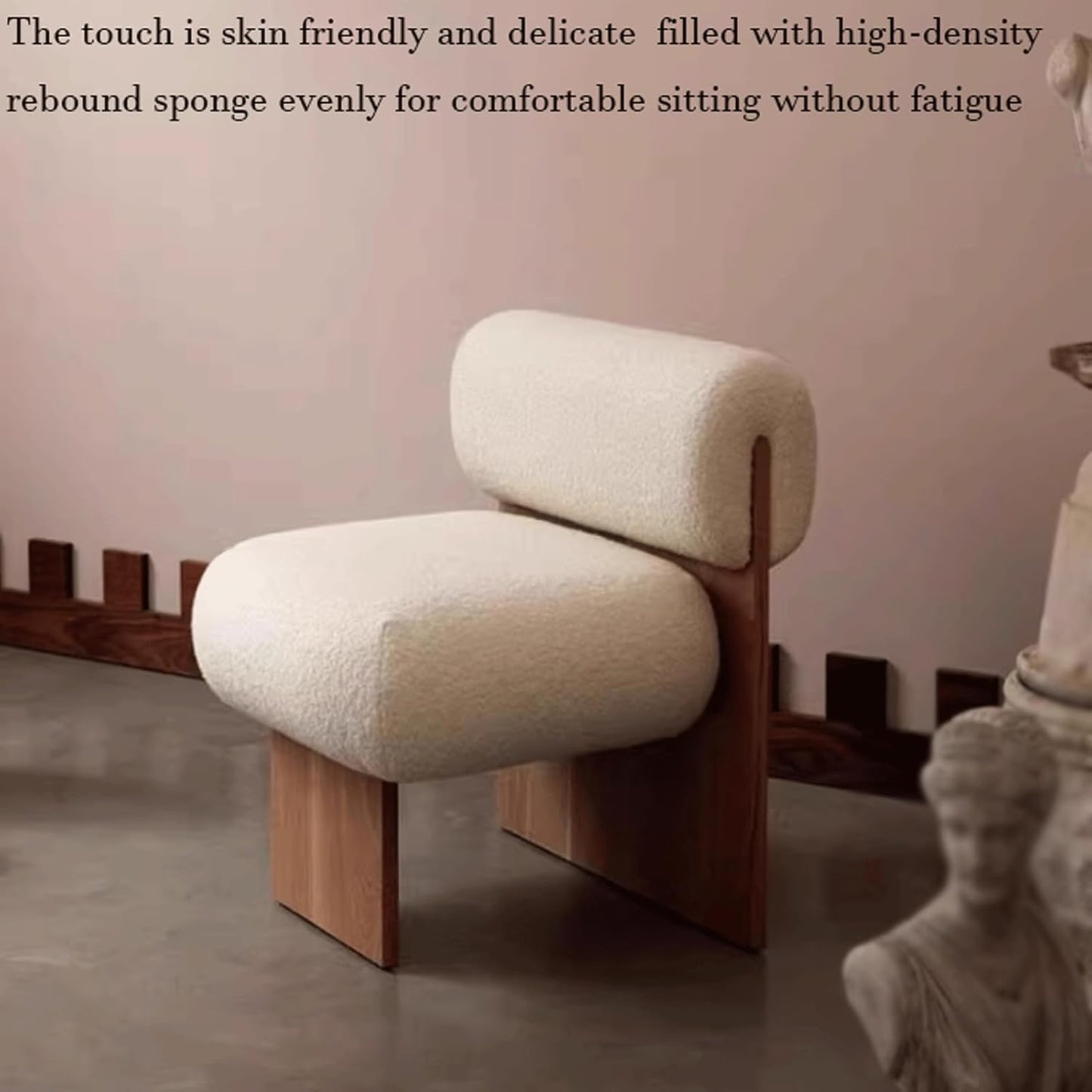 Audara-White Fleece Living Room Side Chair with Solid Wood Legs 27 Inch Individual Personalized Creative Comfy Armless Chair Installation Free Suitable for Living Room, Bedroom, Hotel