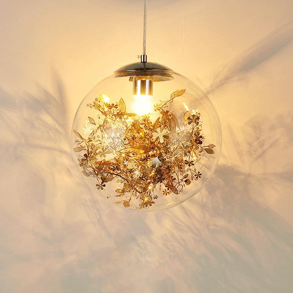 Audara-8-inch Glass Pendant Lights with Flowers Inside. Small Size, Suitable for Installation in Various Spaces. Decorative Lighting That Easily Complements Bohemian, European, and Other Styles.