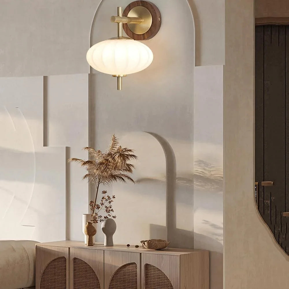 Audara-New Chinese Simple Wall Lamp Bedroom Bedside Decorative Wall Lights Walnut Retro Sconces Living Room Background Wall Mounted Lighting Fixture