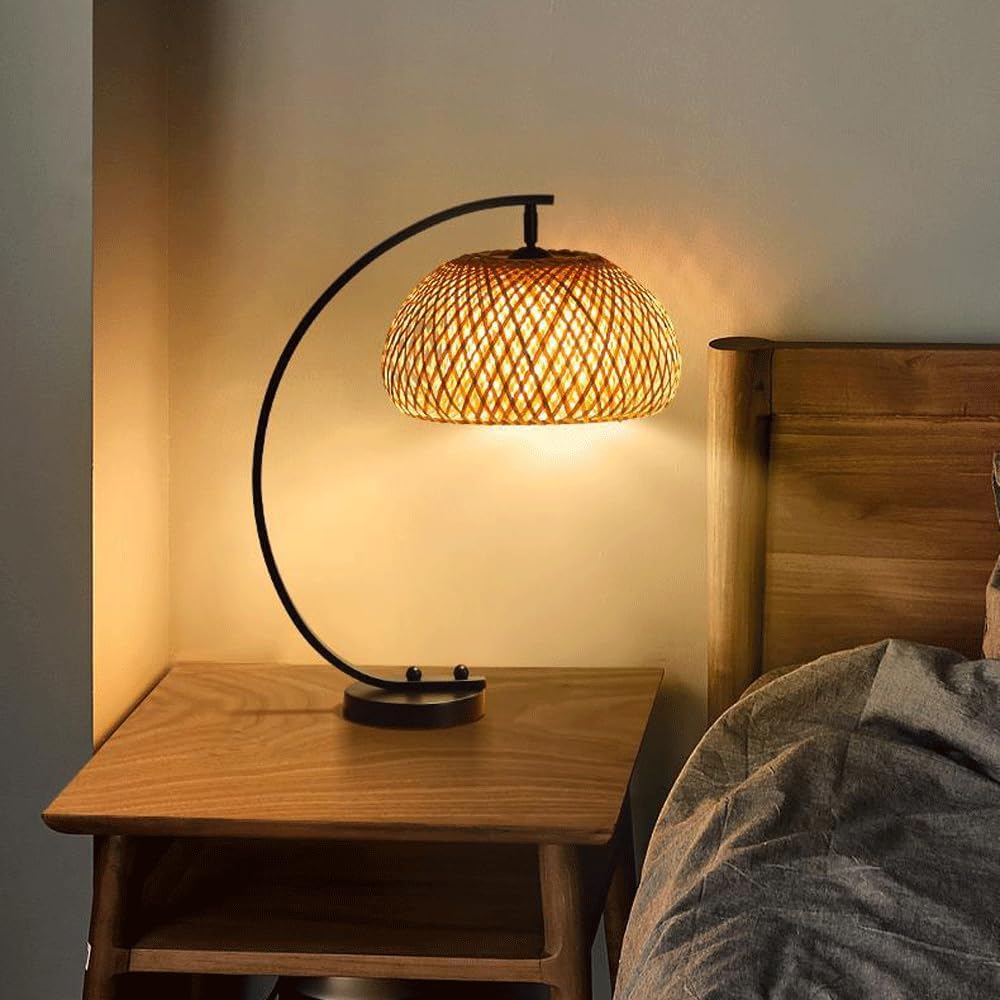 Audara-Art Creative Tea House B&B Desk Light Chinese Zen Hand-Woven Bamboo Desk Lamp Living Room Study Office Table Lamp Chinese Restaurant Decoration Ambience Lighting Fixture