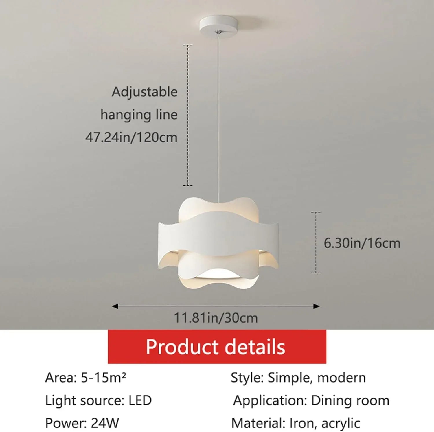 Audara-Iron Art Acrylic Pendant Light Modern Simple Adjustable Hanging Lamp LED Creative Bar Dining Room Chandelier Scandinavian Ins Style Bedroom Study Lighting Fixture