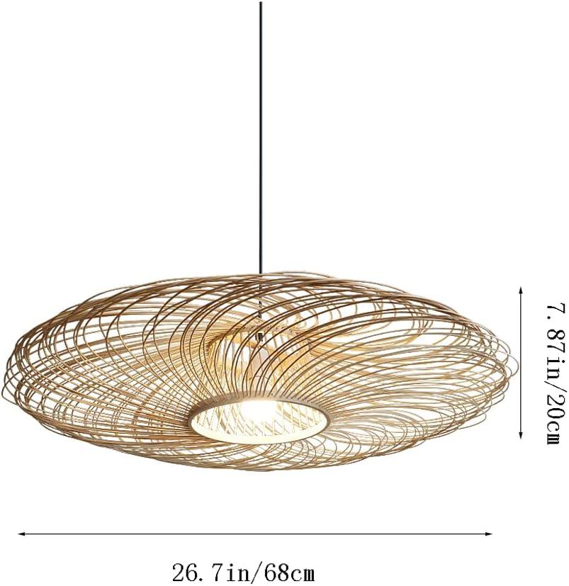Audara-27in Woven Rattan Pendant Light Bohemian & Wabi-Sabi Style Multi-Functional Ceiling Light Fixture Suitable for Bedrooms, Hotels, Study Rooms, Dining Areas, Entryways & More Retro Lamp