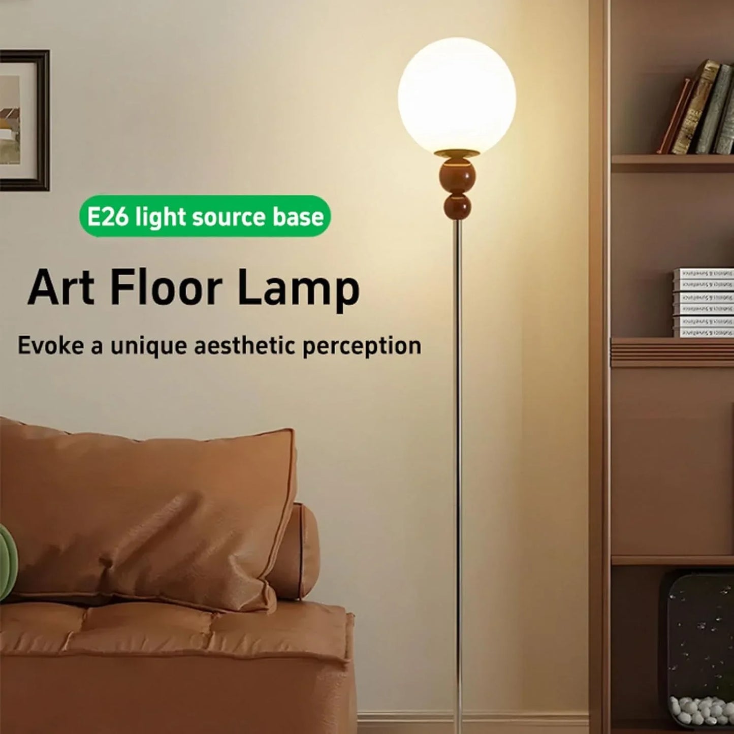 Audara-Scandinavian Minimalist Bedroom Bedside Floor Lamp E26 3 Tone Lighting H63” Living Room Next to Sofa Torchiere White Sphere Acrylic Standing Lamp Villa Club Cafe Lighting Fixture