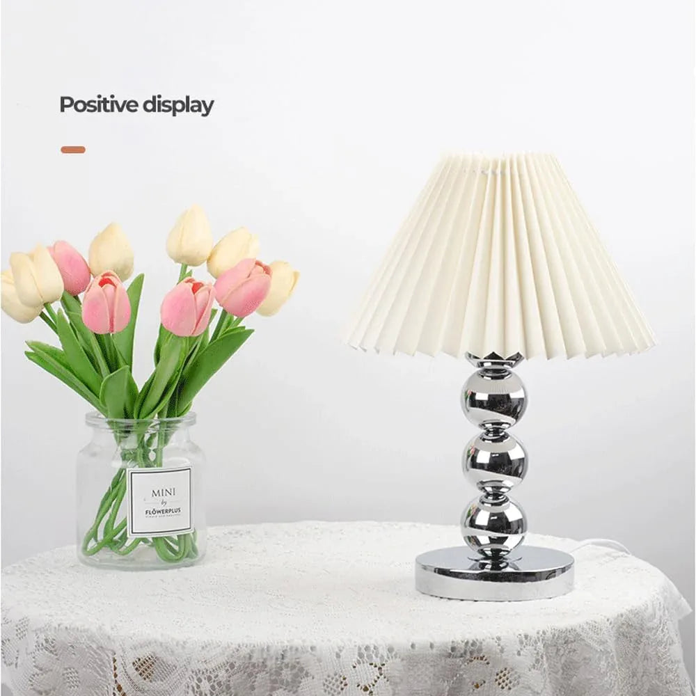 Audara-Scandinavian Simple Study Office Desk Light Creative Fabric Chrome Small Desk Lamp Bedroom Living Room Sofa Beside Table Lamp Cafe Hotel Bar Club Decoration Lighting Fixture