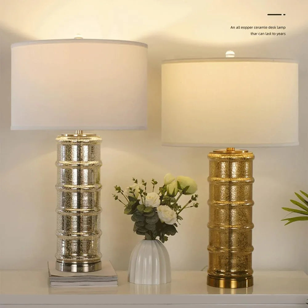 Audara-Luxury Scandinavian Bedroom Bedside Desk Light Fashion Hotel Front Desk Villa Club Desk Lamp Simple Glass Fabric Table Lamp Living Room Model House Farmhouse B&B Lighting Fixture