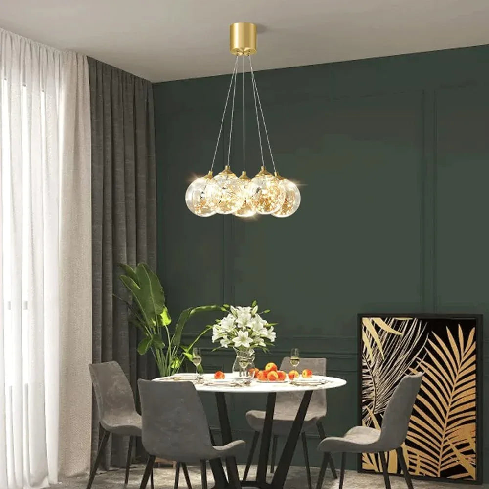 Audara-Personalized Creative All Brass Bedside Pendant Light Light Luxury Full Star Glass Hanging Lampe Gold Dimmable Multi Head Chandeliers Bedroom Living Room Dining Room Decor Lighting Fixture