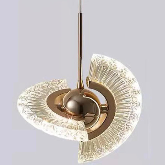 Audara-7-inch Crystal Chandeliers with Fan-Shaped Glass and Gold Spheres. A Simple, Modern Small Chandelier Suitable for Bedrooms, Study Rooms, Hotels, Kitchen Islands, and Ceiling Light Chandelier.