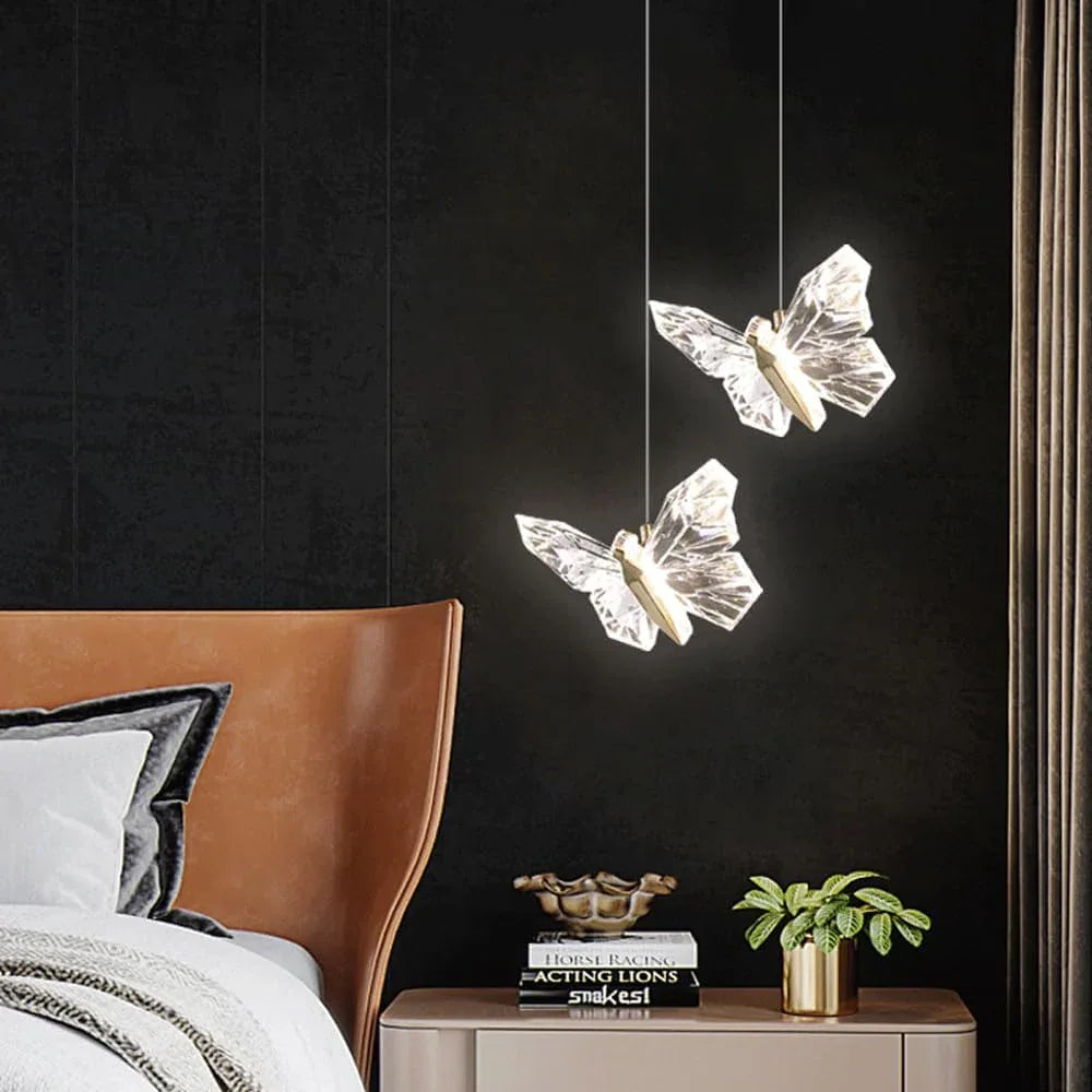 Audara-Crystal Pendant Light, 8-inch, Butterfly-Shaped, Bohemian Minimalist Style, Versatile Lighting Fixture Suitable for Living Rooms, Cafes, Dining Rooms, Kitchen Islands, and Entryways.