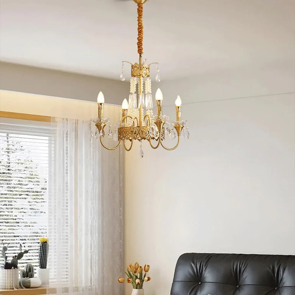 Audara-22-inch Crystal Chandeliers Candlestick-Shaped European Modern-Style Chandeliers for Living Rooms Suitable for Bedrooms, Studies, Hotels, Kitchens, Island Ceiling Lights Brass Chandelier