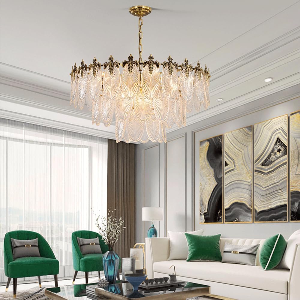 Audara-32-inch Crystal Chandeliers Round-Shaped European Modern Chandeliers Suitable for Living Rooms, Bedrooms, Studies, Dining Rooms, Hotels, Kitchens, and Island Ceiling Lights