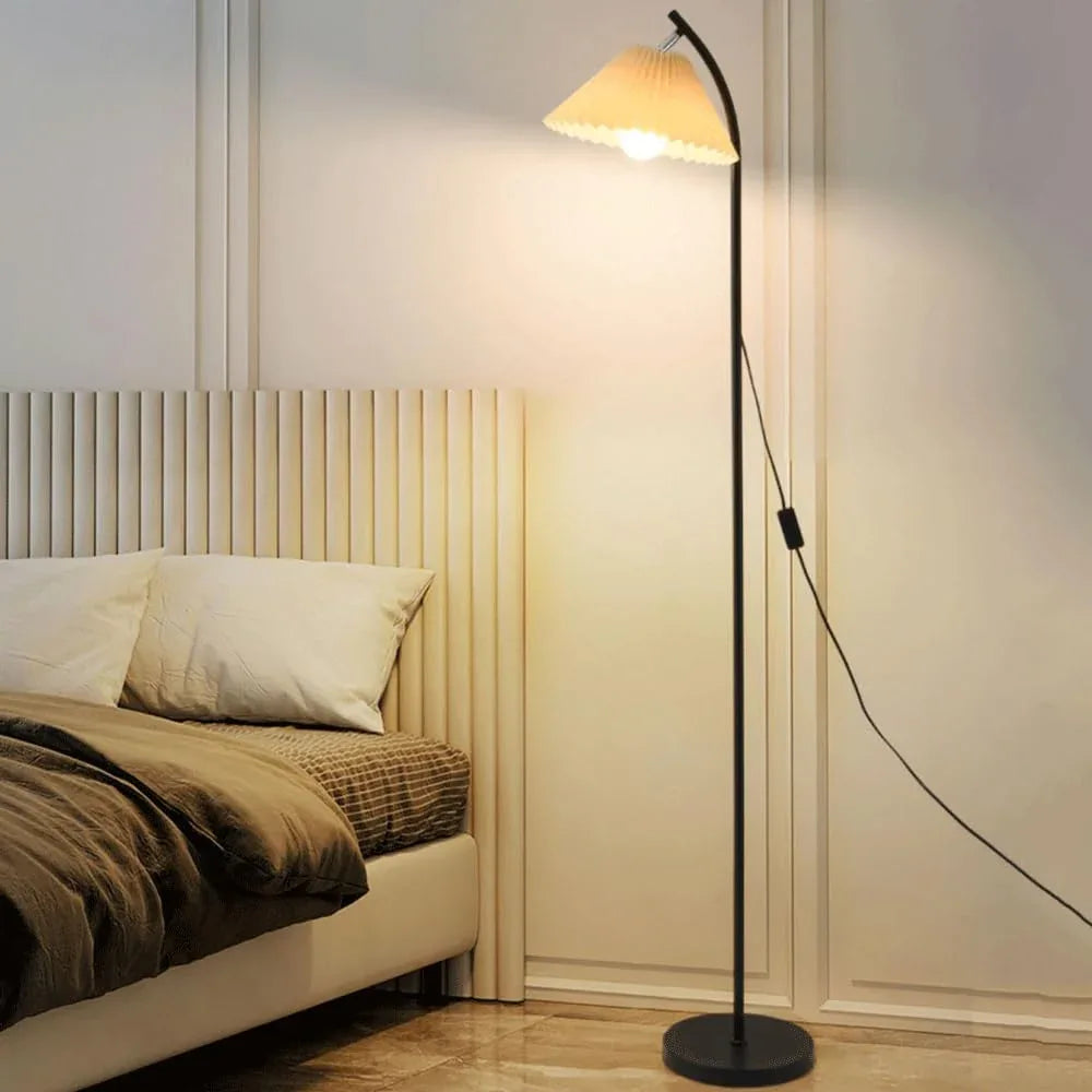 Audara-Modern Simple Handmade Pleated Fabric Floor Lamp Warm Romantic Bedroom Bedside Sofa Beside Standing Lamp Tri-Color Dimmer E26 H62” Living Room Office Torchiere Dining Room Lighting Fixture
