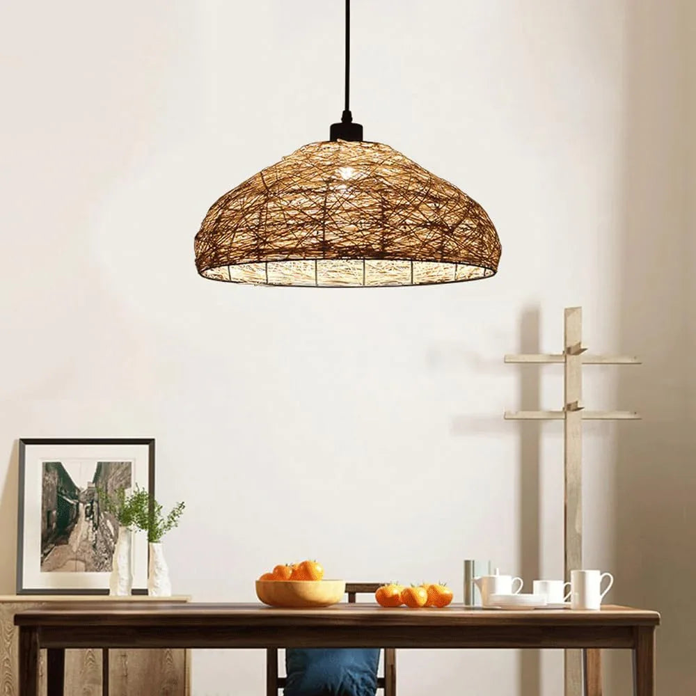 Audara-16in Woven Rattan Pendant Light Bohemian & Wabi-Sabi Style Multi-Functional Ceiling Light Fixture Suitable for Bedrooms, Hotels, Study Rooms, Dining Areas, Entryways, and More Retro Lamp
