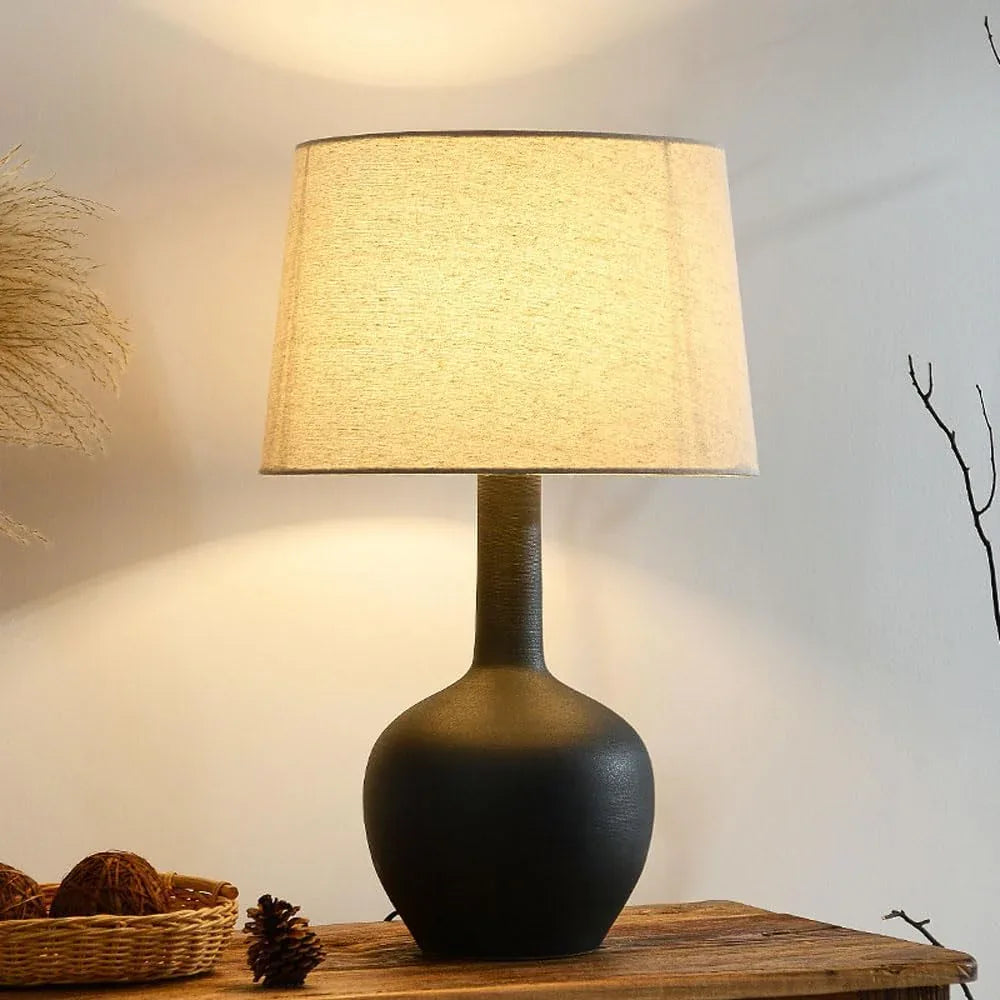Audara-Wabi-sabi Style Bedroom Bedside Desk Light Natural Cozy Pottery Fabric Desk Lamp Study Office Restaurant Table Lamp Farmhouse B&B Hotel Front Desk Club Cafe Lighting Fixture