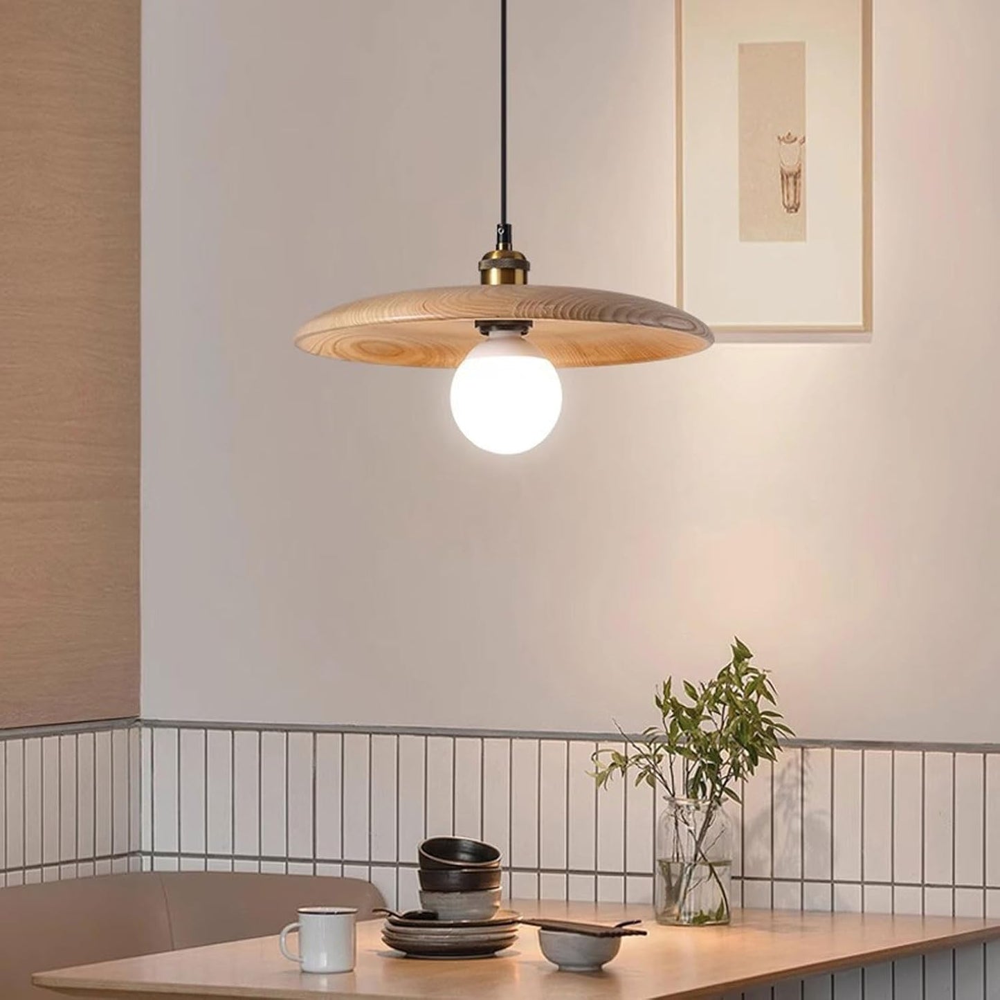 Audara-Japanese Wabi-sabi Round Plate Wooden Pendant Light E27 Single Head Hotel Restaurant Front Desk Hanging Lamp B&B Tea Room Living Room Brown Chandeliers Coffee Shop Lighting Fixtures