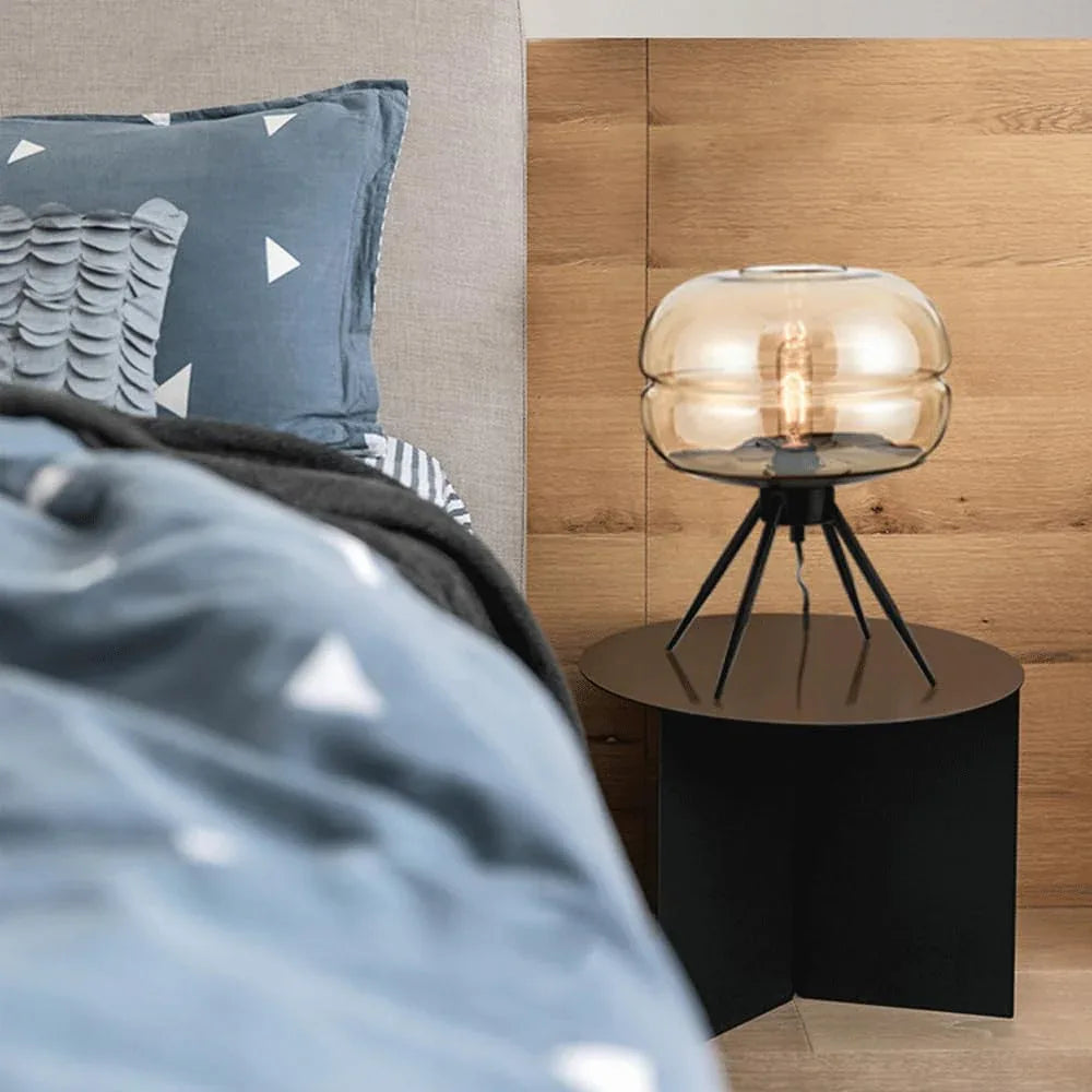 Audara-Simple Creative Drum Glass Desk Light Scandinavian Art Model House Mall Lounge Decoration Desk Lamp Bedroom Office Table Lamp Farmhouse Countryside Villa Lighting Fixture
