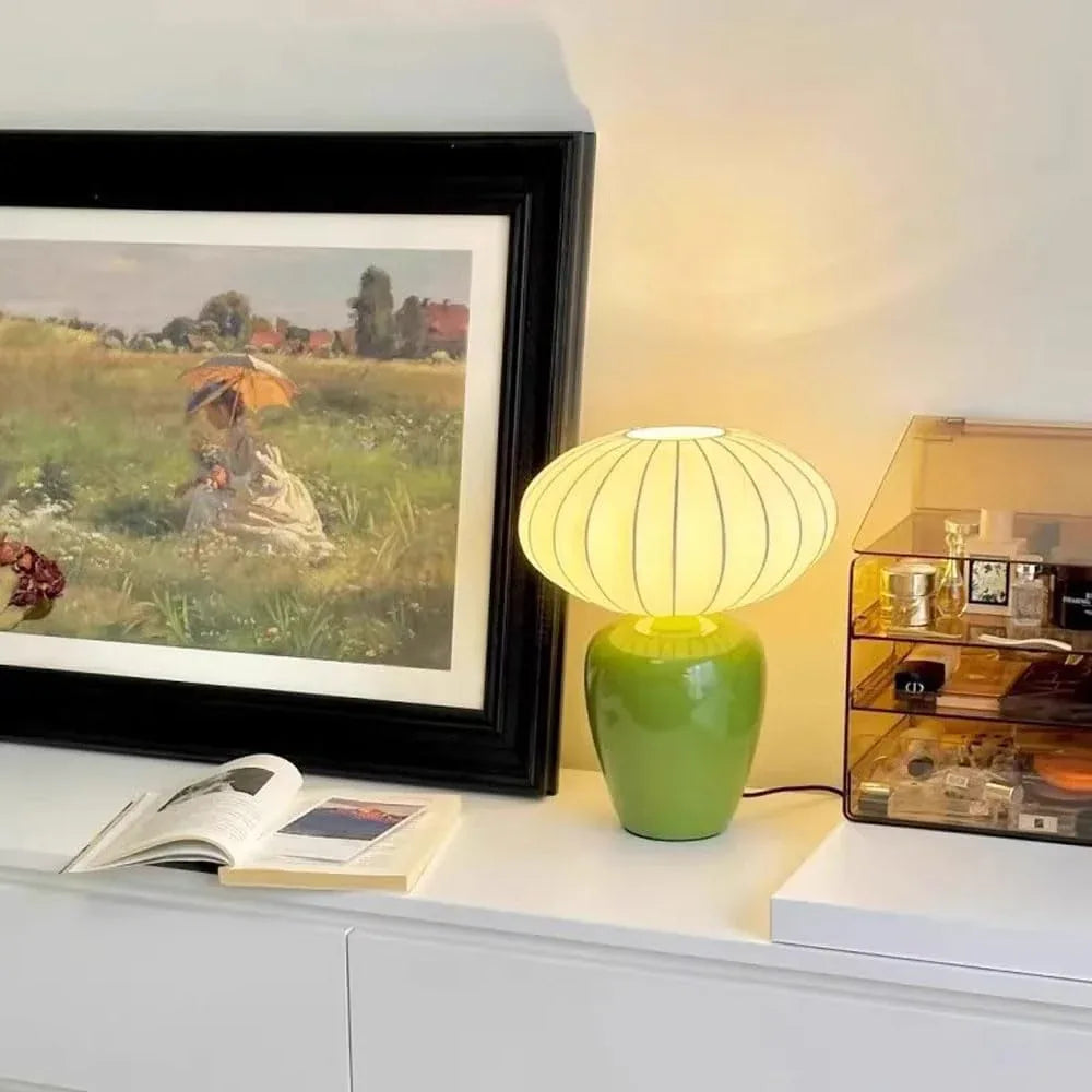 Audara-French Romantic Boys And Girls Room Bedroom Bedside Desk Light Cute And Cozy Silk Fabric Ceramic Desk Lamp Living Room Sofa Side Wall Cabinet Table Lamp Office Hotel Decoration Lighting Fixture