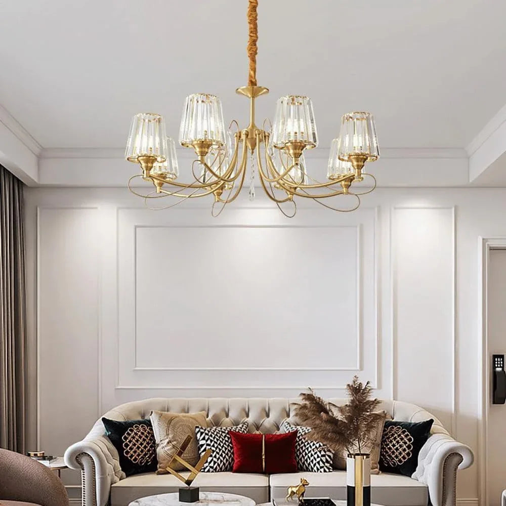 Audara-28-inch Crystal Chandeliers with 5 Light Heads European Modern-Style Chandeliers for Living Rooms Suitable for Bedrooms, Studies, Hotels, Kitchens, Island Ceiling Lights Brass Chandelier