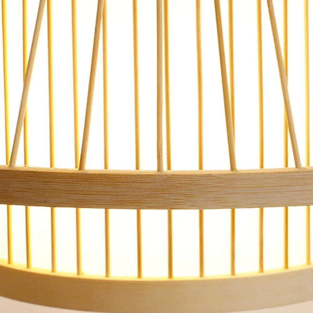 Audara-16-inch Woven Pendant Light Bamboo Frame Paired with Parchment Lampshade Blends Bohemian, Wabi-Sabi, and Tropical Styles Ceiling Light Fixture Suitable for Bedrooms, Hotels, and Entryways